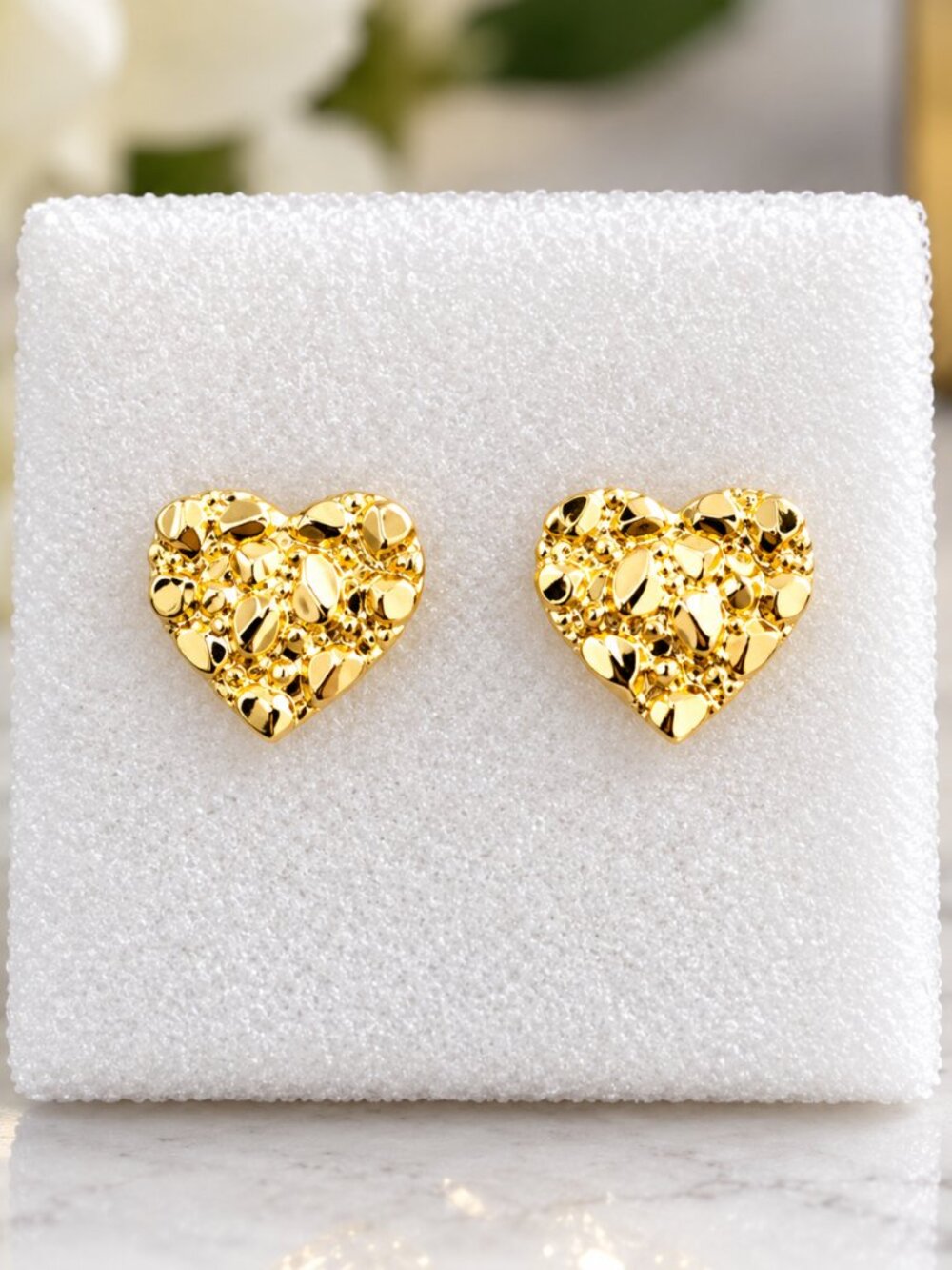 8mm Heart Nugget Earring Unisex Hip Hop Iced 14K Gold plated Stud Fashion